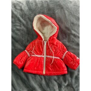 Vintage London Fog Kids Red Puffer Jacket Hooded Faux Shearling Lined Size 12M